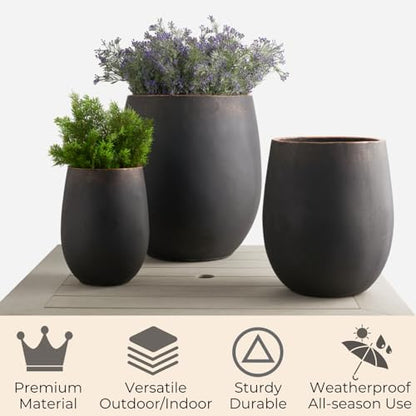Wallowa 17.7"+13.3"+9.5" Round Weathered Concrete Planters Set of 3 - color: Black, size: Set of 3