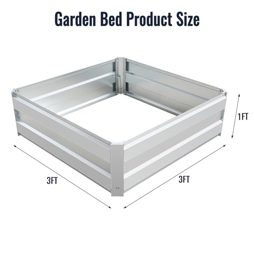 Galvanized Raised Garden Bed Kit, Metal Planter for Vegetables & Herbs, 3x3x1FT, Easy Assembly - size: 3x3x1FT