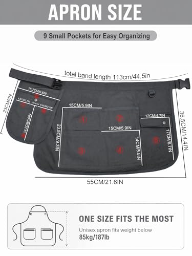 Molaxhome Waist Tool Apron with Multi-Pocket Adjustable Belt for Gardening - color: Grey