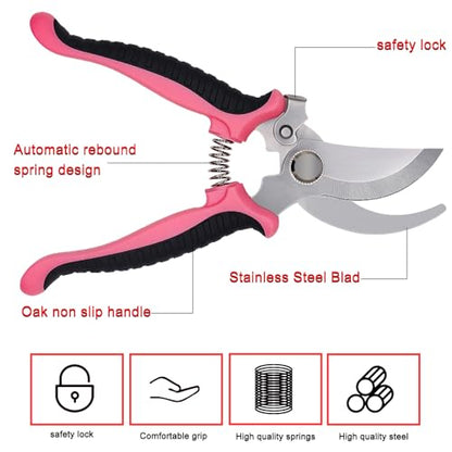 3Pcs Stainless Steel Garden Pruning Shears for Plants (Pink） - color: Pink