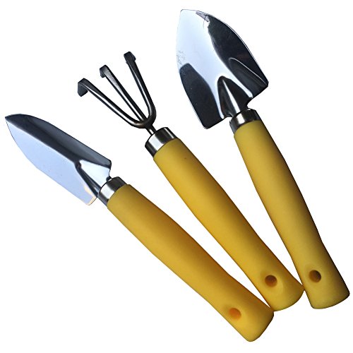 Mini Kids Garden Tool Set for Toddler with Trowel, Cultivator, Transplanter 3 Piece Mental Hand Tools (Yellow) - color: Yellow
