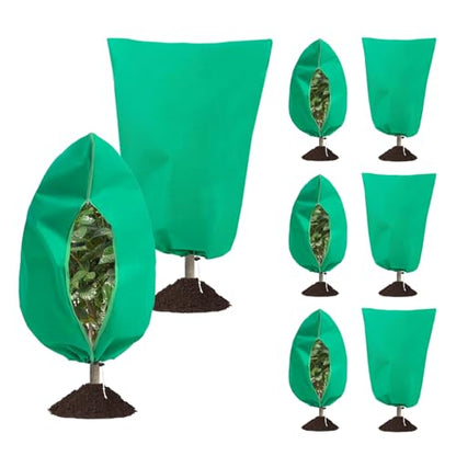 8 Pack Plant Covers Freeze Protection, 31.5"x47.2" with Zipper Drawstring - color: Green