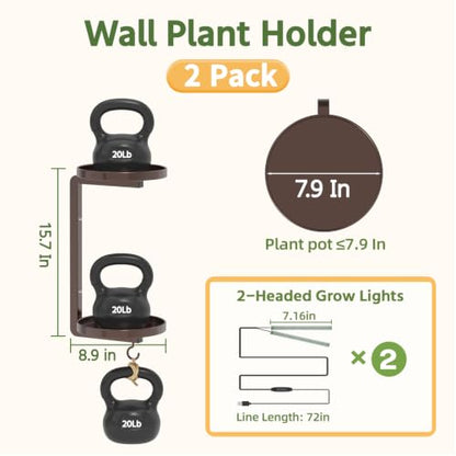 LASZOLA Plant Hanger Holder Shelf Wall Indoor with Lights, 2 Pcs Bronze - color: Classic Brown, size: 2