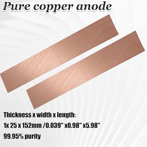 2PCS Pure Copper Anode Sheet (99.99% Pure), Copper Strip, Copper Sheet, 6 X 1 X 0.04 Inch Copper Sheet, Coppers Electrode Strip for Electroplating and Jewelry Plating