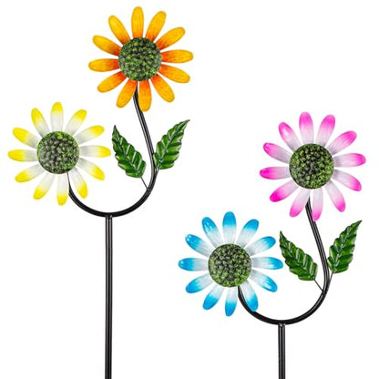 2 Pack Flower Wind Spinners Outdoor - size: 2 Pcs-31x10