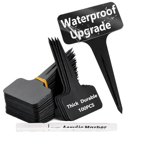 DaTpuik 100 Pcs Waterproof Black Durable Plastic Plant Outdoor Garden Labels Nursery Markers T-Type Thick Tags Re-Usable for Vegetables Seedlings - color: Black T Label, size: 4 inch