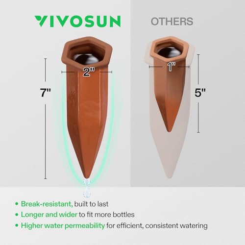 VIVOSUN 6Pcs Self-Watering Spikes, Hexagonal Terracotta Watering Stakes - size: 6