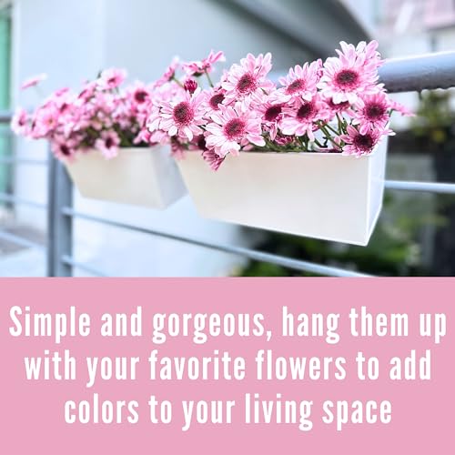 LaLaGreen Hanging Planter Box (14 in, 6 Pack) White Metal Deck Rail Pots - size: 14"(36cm) x 6 pack