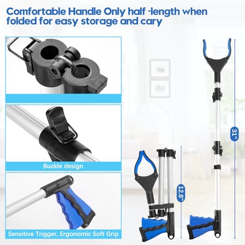 Upgraded 31 Inch Grabber Reacher Tool for Seniors, Trash Picker Upper- Anti Slip Wide Jaw, Stable Center of Gravity, Folds to 12.8 Inch Easy Storage Ideal for Trash Pickup & Surgery Recovery - size: 31 Inch