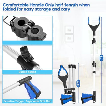 Upgraded 31 Inch Grabber Reacher Tool for Seniors, Trash Picker Upper- Anti Slip Wide Jaw, Stable Center of Gravity, Folds to 12.8 Inch Easy Storage Ideal for Trash Pickup & Surgery Recovery - size: 31 Inch