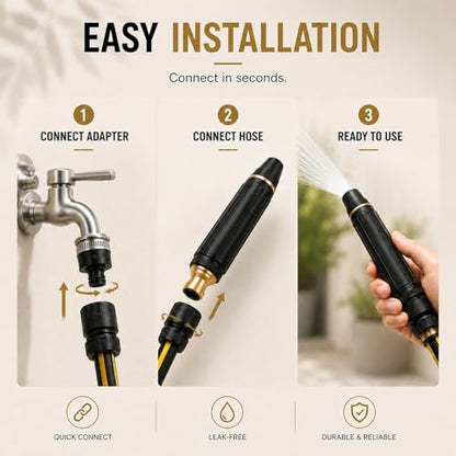 High Pressure Hose Nozzle, Full Metal Hose Sprayer with Adjustable Spray