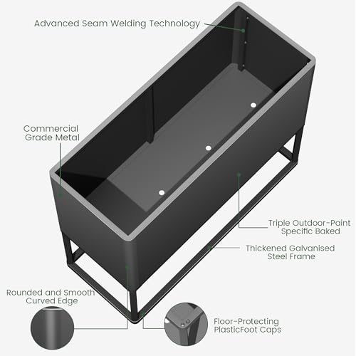Modern Raised Metal Planter Box with Legs,38" L x 15" W x 30.5" H - color: Black