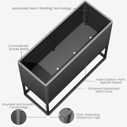 Modern Raised Metal Planter Box with Legs,38" L x 15" W x 30.5" H - color: Black