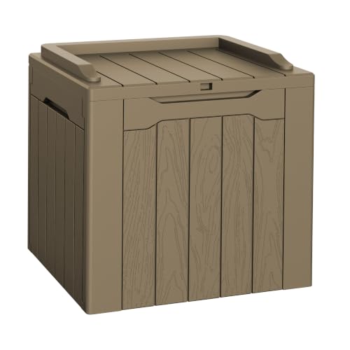 Flamaker Deck Box 31 Gallon Waterproof Resin Small Storage Box with Lid - color: Light Brown, size: 31 Gallon