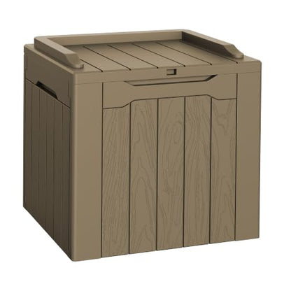 Flamaker Deck Box 31 Gallon Waterproof Resin Small Storage Box with Lid - color: Light Brown, size: 31 Gallon