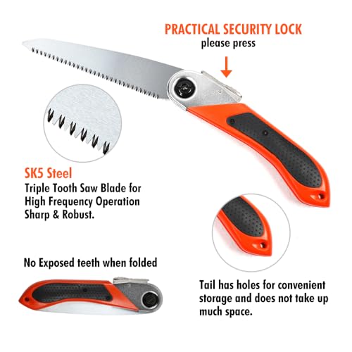 6" SK5 7TPI Folding Saw for Camping Hiking Garden - size: 6Inch-Orange