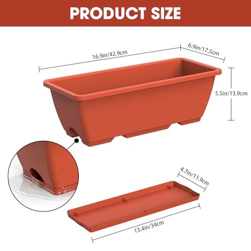 16.9 Inches Deck Railings Planter Box, 2Pcs Hanging Flower Pots, Red - color: Red
