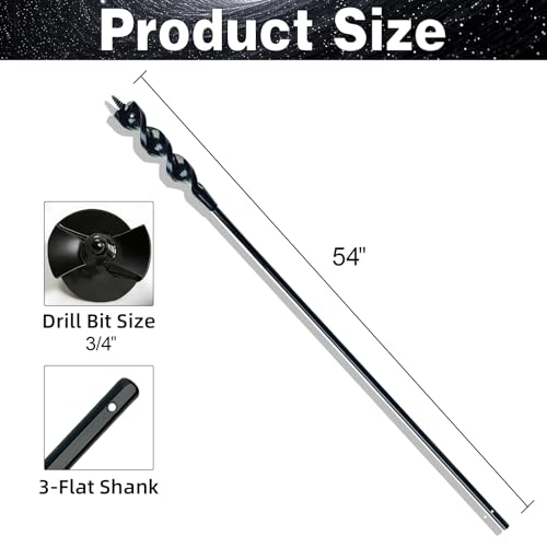 DECKRKAT 54" Flexible Installer Drill Bit - 3/4" Auger with Fish Eye Hole & Anti-Slip 3-Flat Shank for Wire Pulling Through Walls, Ceilings, Sidewalks. - size: 54X3/4"