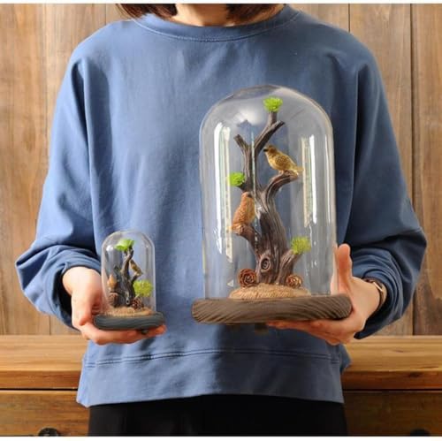 Glass Cloche Bell Jar with Wooden Base,Clear Glass Display Dome Cover,khaki