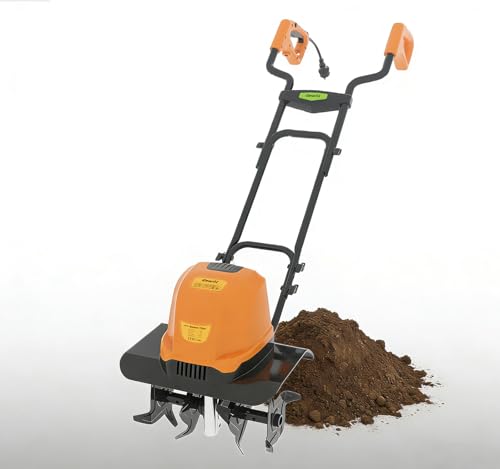 Electric Garden Tiller Cultivator, 14 Inch 12 Amp Corded Tiller for Gardening with Foldable Handle, 4 Steel Tines, Garden Rototiller for Lawn Yard Soil Cultivation