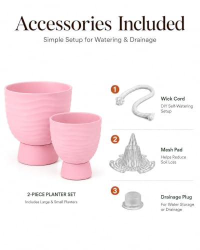 vensovo Pink Terracotta Self Watering Plant Pots, 6 and 8 Inch with Saucers - color: Terracotta2