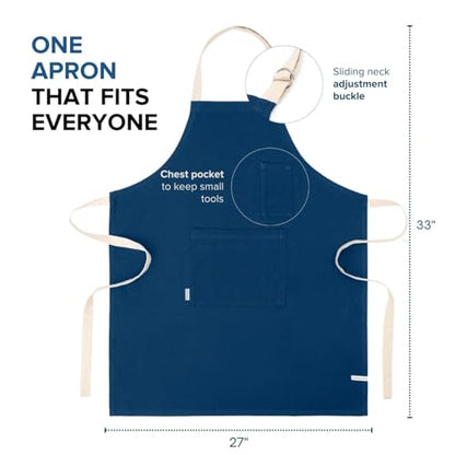 Cotton Canvas Apron for Women & Men – Adjustable Neck Strap & Waist Ties with Pockets - color: Blue