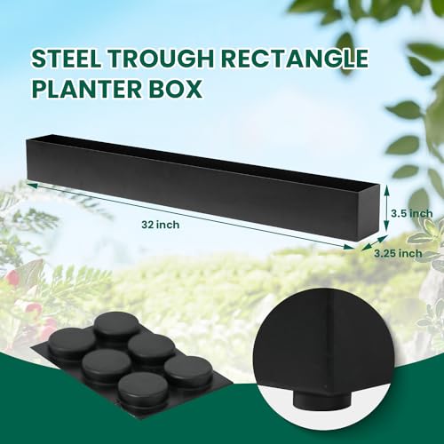 Trough Rectangle Planter 32 in Window Sill Planter Box - color: Black
