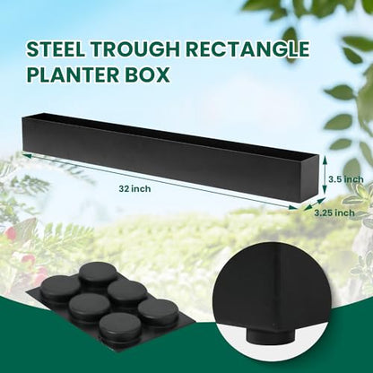 Trough Rectangle Planter 32 in Window Sill Planter Box - color: Black