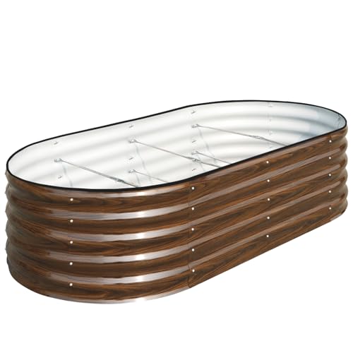SnugNiture Galvanized Raised Garden Bed, 8x4x1.5ft Oval Metal Planter Box for Planting Outdoor Plants Vegetables - color: Brown, size: 8x4x1.5 ft