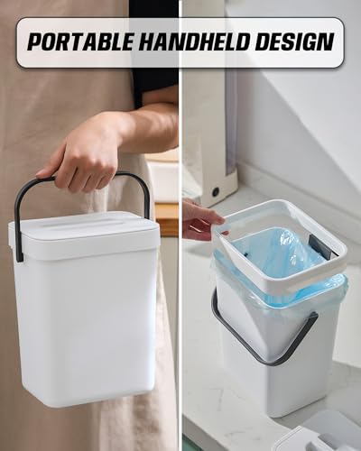 1.3 Gal Compost Bin, Hanging Small Trash Can with Lid, 5L/White - color: WHITE, size: 5 L / 1.3 Gal - Lid