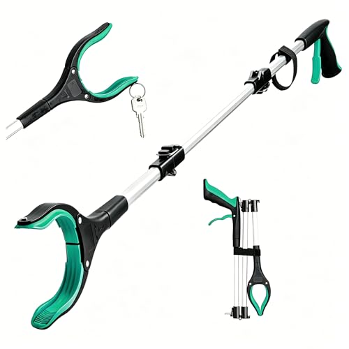 43" Extra Long Reacher Grabber Tool, Foldable, with 360° Rotating Jaw and Magnet, Trash Claw Pickup Tool for Seniors, Green - color: Green, size: 43''
