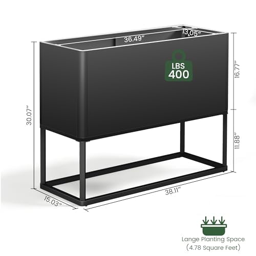 Modern Raised Metal Planter Box with Legs,38" L x 15" W x 30.5" H - color: Black