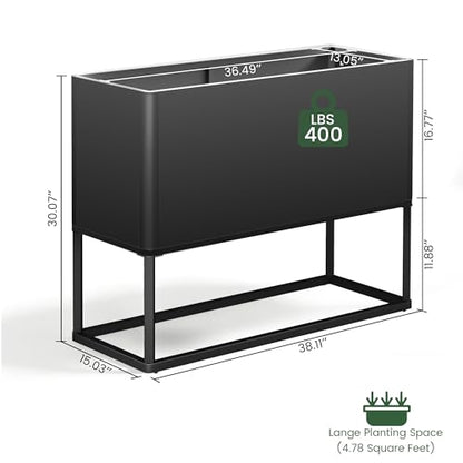Modern Raised Metal Planter Box with Legs,38" L x 15" W x 30.5" H - color: Black