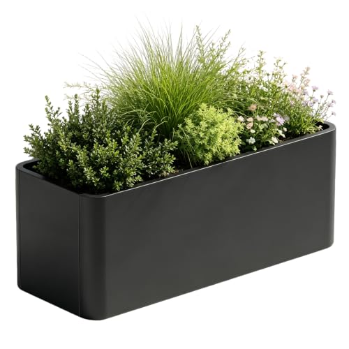 Metal Rectangular Outdoor Planter 36" L x 15" W x 15" H,Black - color: Black