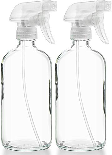 Large Clear Glass Spray Bottles, Empty, Refillable, Water, Fine Mist 16 oz