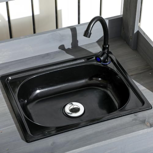Outsunny Potting Bench Table with Removable Sink, Faucet, Gray