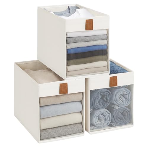 StorageWorks Narrow Storage Bins with Clear Window, Beige, 3-Pack - color: Beige, size: 7"L x 12 ¾" W x 9" H