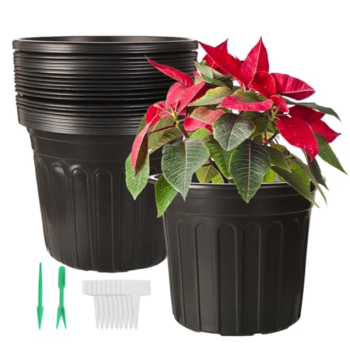 24 Pack 2 Gallon Nursery Pots, Thickened Soft Black Plastic Plant Pots with 24Pcs Waterproof Plastic T-Type Plant Tags and 2Pcs/Set Transplanting Digging Mini Tools - size: 2Gallon(24pack)