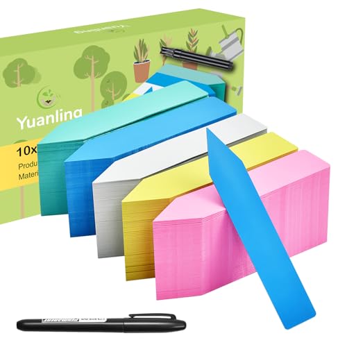Plant Labels 1000 Pcs Yuanling for Seeding Plastic Waterproof Plant Name Tags Garden Labels Marker Garden Pots Stakes for Outdoor Potted Plants Belt Permanent Marking Pen(5 Colors) - color: 5 Colors 1000pcs