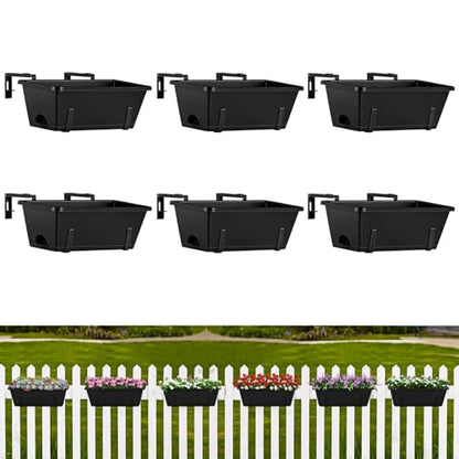 ETELI Railing Planter Hanging Planter Box with Brackets Set 6, Black - color: All Black