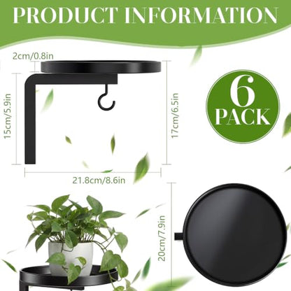 6 Pack Wall Plant Holders 7.9 Inch Black Metal Hanging Plants Hanger Shelves Heavy Duty Rustproof Iron Floating Window Plant Display Stand with 6 Hooks for Indoor Outdoor Wall Art Decor