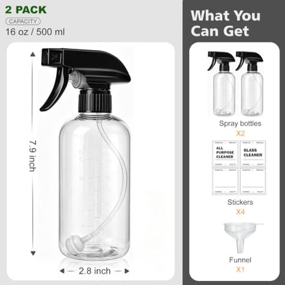 Spray Bottles 16 Oz 2-pack, 360° Any-Angle Spraying, Mist & Stream, Funnel - style: 16oz, 2 pack
