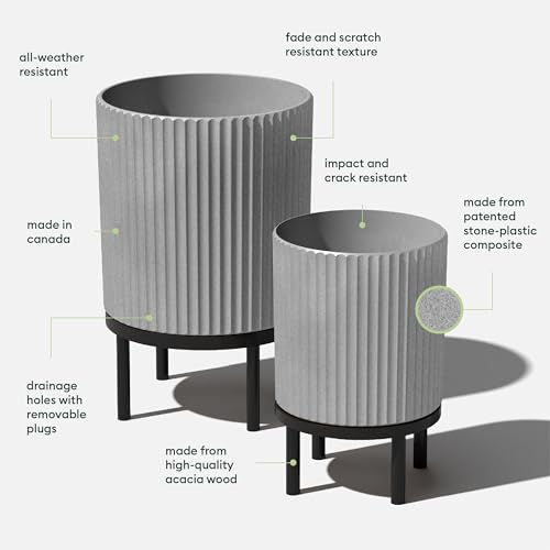 Veradek Demi Series Raised Duo Planters - Set of 2 Planters with Stands - color: Gray/Black, size: Bundle - 2 Pack