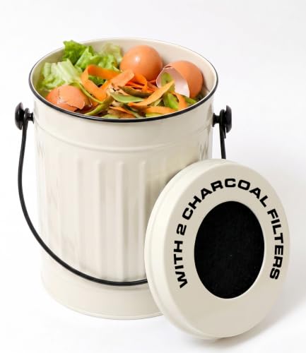 Plexon Kitchen Compost Bin Indoor with Lid, Off-White 1.5 Gall - color: Off-white