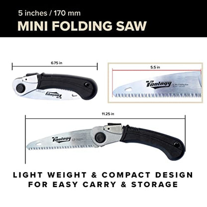 5" Folding Hand Pruning Saw for Gardening, Camping, Wood/Tree Cutting, Made with Heavy Duty SK-5 Steel (Black) - color: Black
