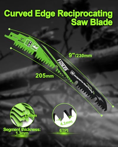 9-Inch Pruning Blades for Wood - Reciprocating Saw Blades Set, FACHLICH Arc Cutting Edge 6TPI Saw Blades for Tree Pruning, Wood Cutting(4 Pack) - size: 230MM(9")