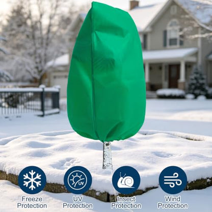Homimp Plant Covers Freeze Protection,4 PCS Frost Covers with Zipper Drawstring (31.5" x 39.4") Plant Protection Cover Bags for Outdoor Winter Frost Cold Weather Shrubs Trees Jacket Covers,Green - size: 31.5"W x 39.4"H