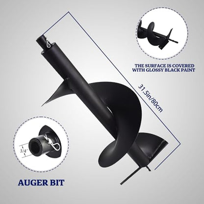 12 Inch Auger Bit Pneumatic Column Fence Digger Soil Drill Bit 6 Inch Ball Bed Digging Pile Hole Planting Tool for Inside Diameter 3/4 Inch Shaft Auger - size: 12 Inch