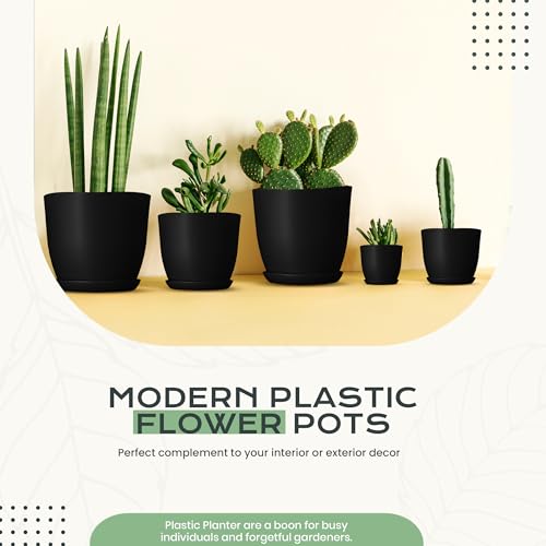 Plant Pots Indoor with Drainage, 10 Pack Multi-Size Planters Set, Black - color: Black, size: Pack of 10