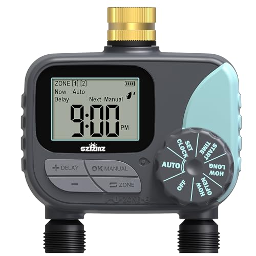 Sprinkler Timer, Water Timer for Garden Hose, Irrigation Timers Controller for Outdoor Plants Lawn, Hose Timers for Watering with Rain Delay/Manual/Automatic Watering System, Brass Inlet 2 Outlet